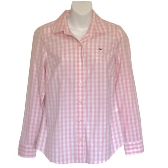 Vineyard Vines Womens Pink Gingham Button Down Shirt Size 12 Long Sleeve Classic - Picture 2 of 11